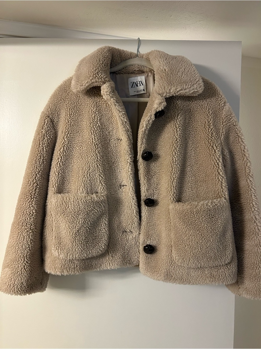 Zara Women's Taupe Teddy Fur Coat